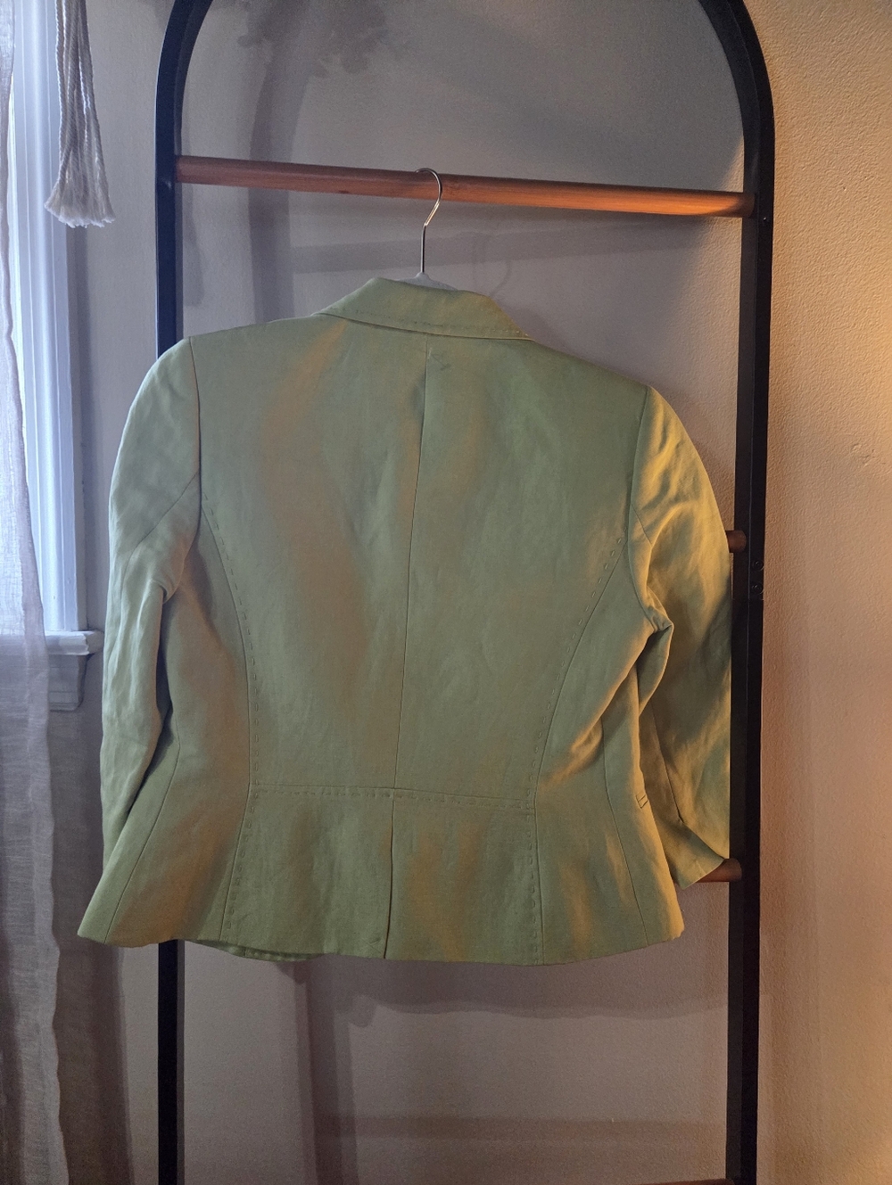 Linen Blend Tailored Blazer & Wide-Leg Pant Set - Lime Green 6P - Picture 9 of 12